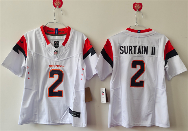 Women's White Denver Broncos #2 Pat Surtain II 2024 F.U.S.E Throwback Stitched Jersey(Run Small)